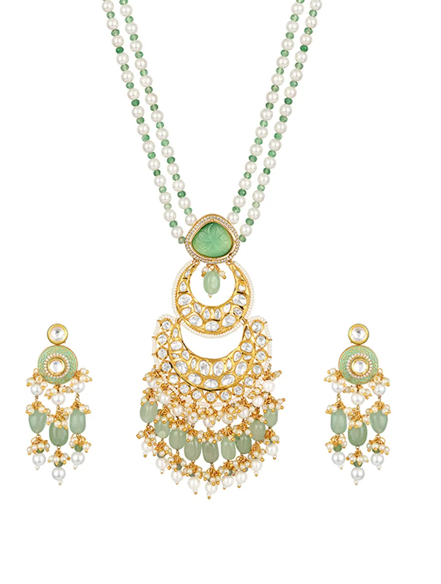 Golden and Mint Gree, Kundan Polki Necklace Set