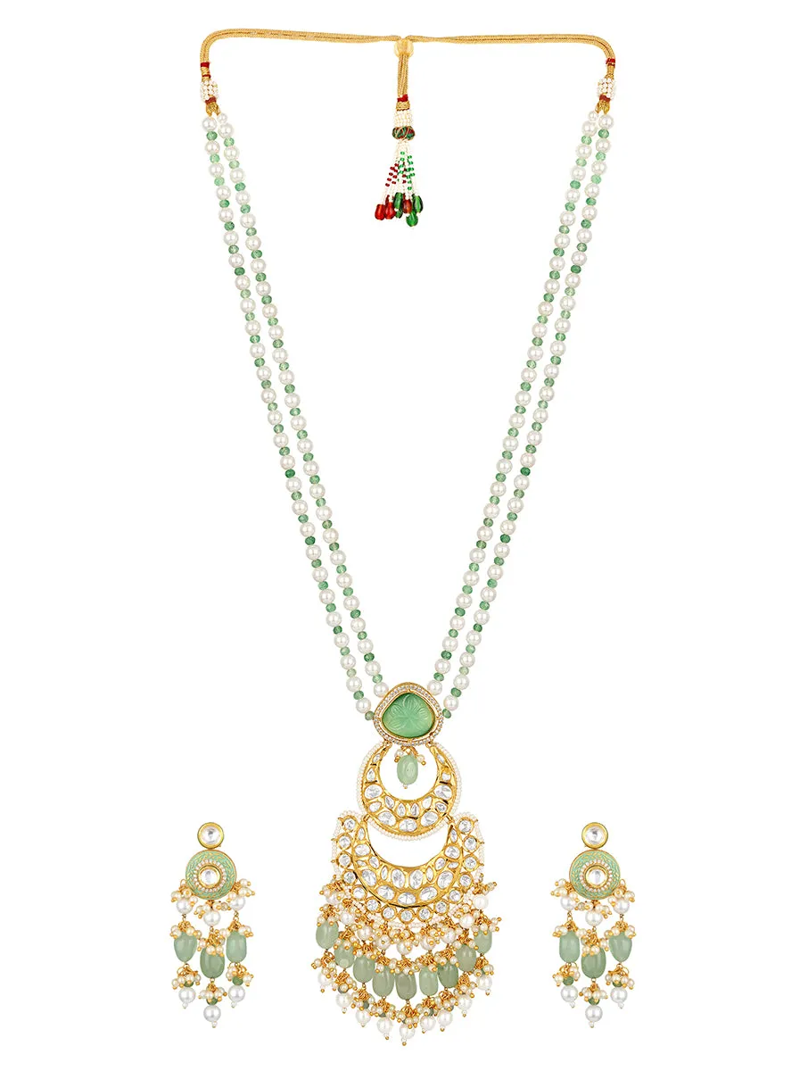 Golden and Mint Gree, Kundan Polki Necklace Set