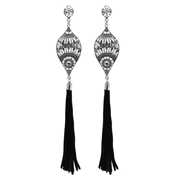 Jeweljunk Rhodium Plated Stone Thread Earrings