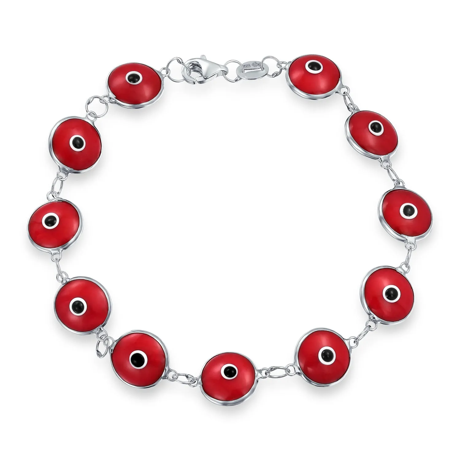 Jewelry Set Turkish Multi Colors Evil Eye Glass Bead Bracelet Sterling Silver