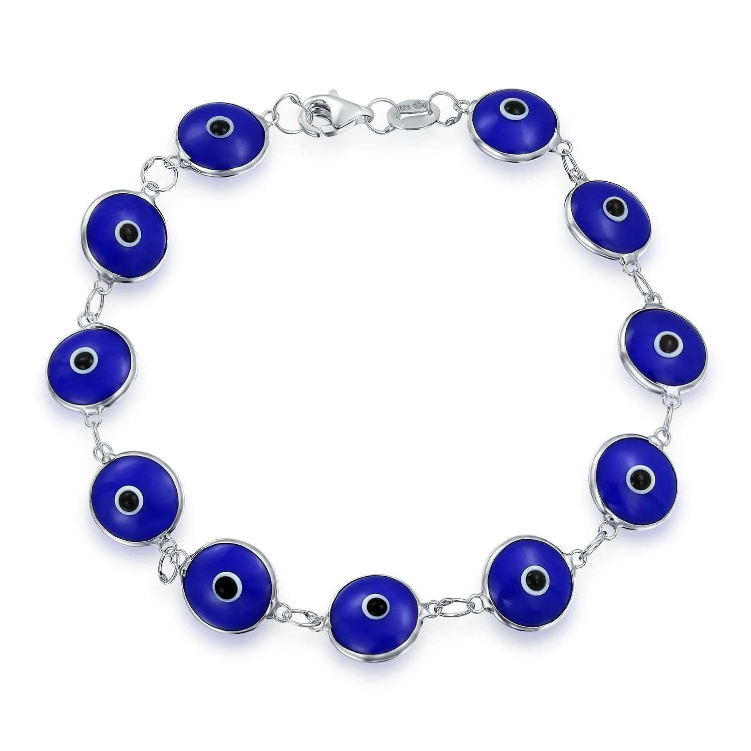 Jewelry Set Turkish Multi Colors Evil Eye Glass Bead Bracelet Sterling Silver