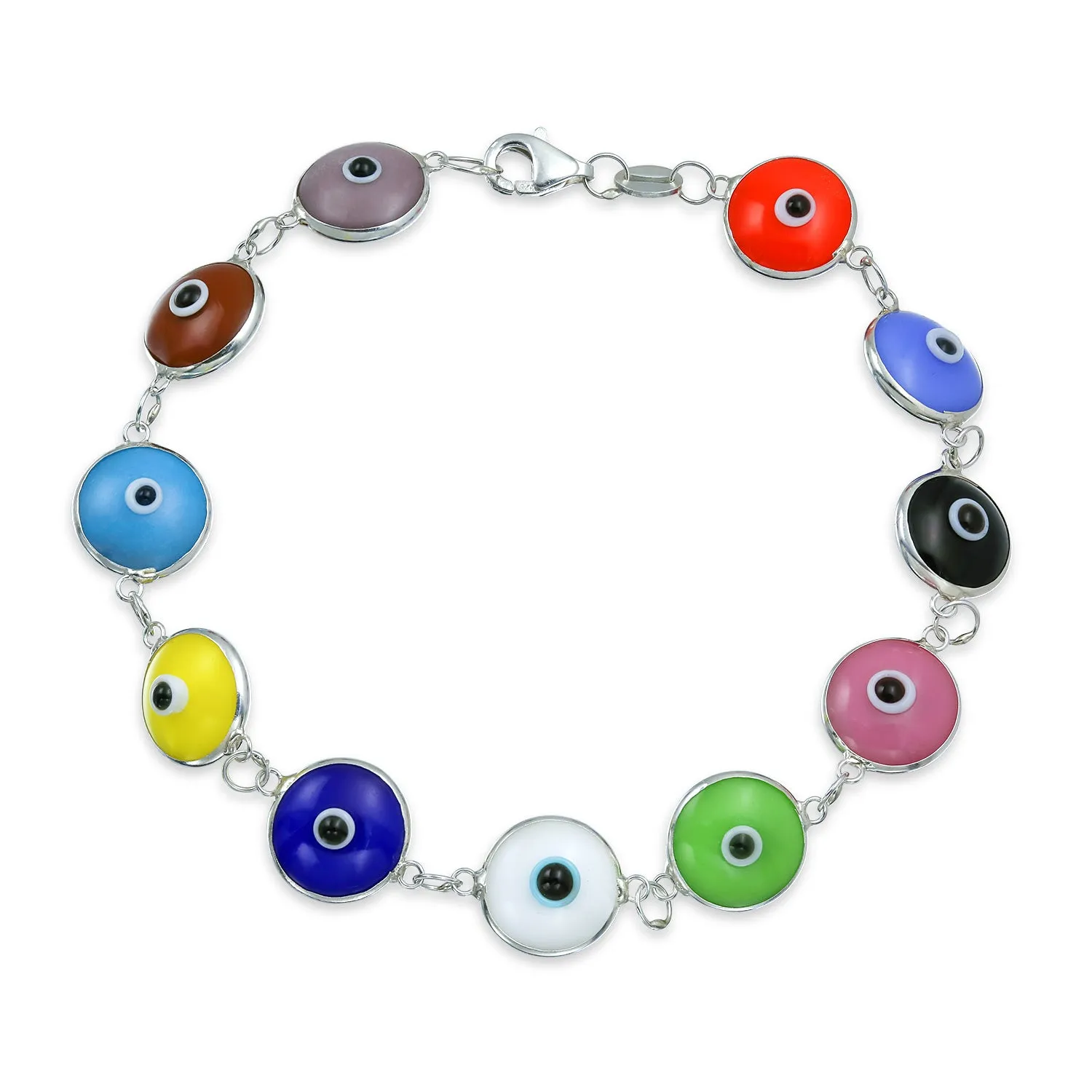 Jewelry Set Turkish Multi Colors Evil Eye Glass Bead Bracelet Sterling Silver