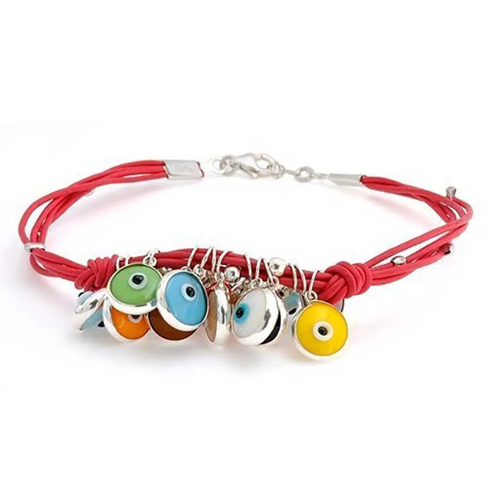 Jewelry Set Turkish Multi Colors Evil Eye Glass Bead Bracelet Sterling Silver