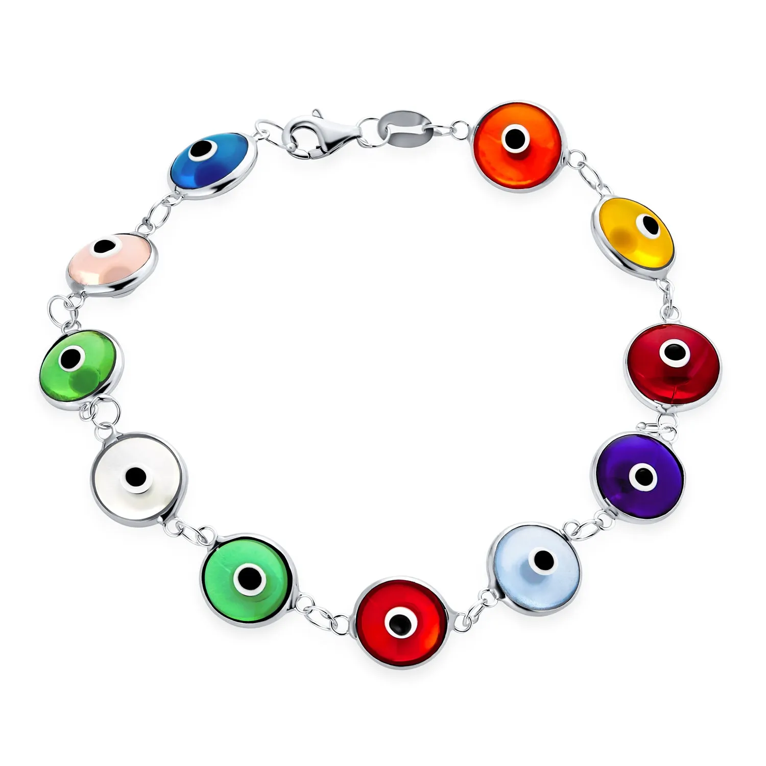 Jewelry Set Turkish Multi Colors Evil Eye Glass Bead Bracelet Sterling Silver