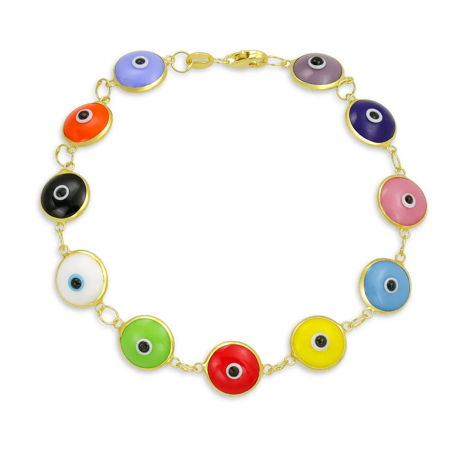 Jewelry Set Turkish Multi Colors Evil Eye Glass Bead Bracelet Sterling Silver