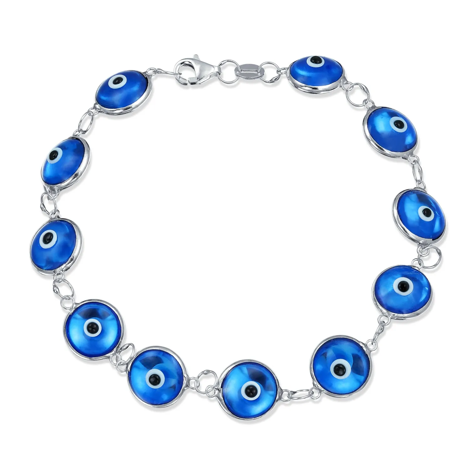 Jewelry Set Turkish Multi Colors Evil Eye Glass Bead Bracelet Sterling Silver