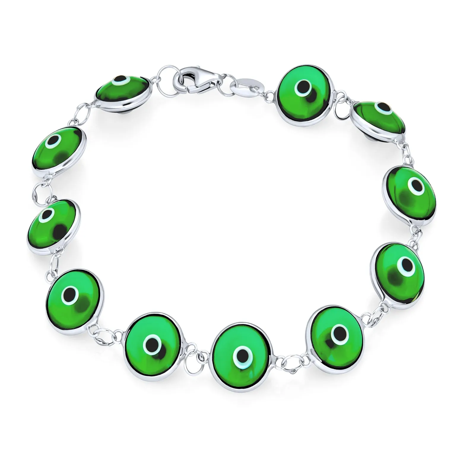 Jewelry Set Turkish Multi Colors Evil Eye Glass Bead Bracelet Sterling Silver