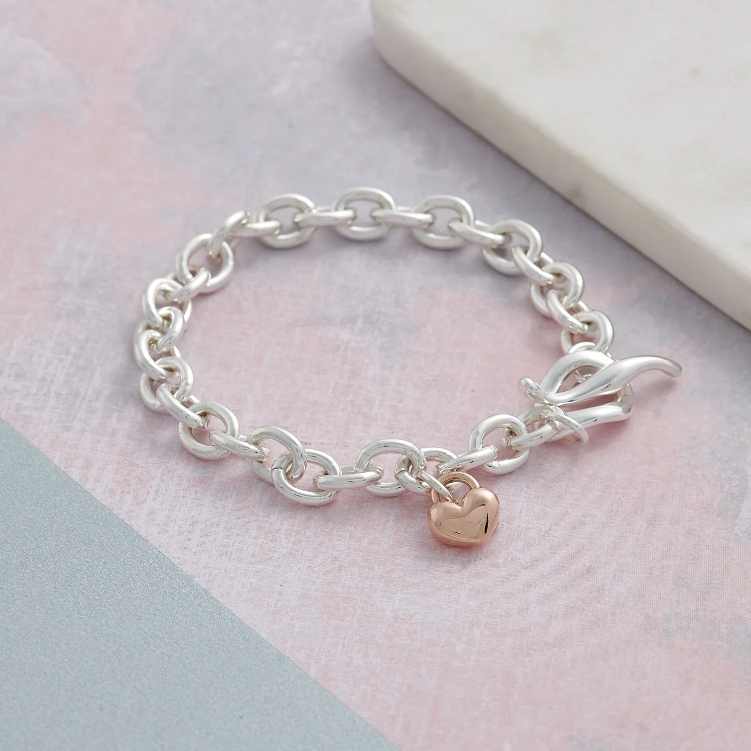 Lifetime Silver Charm Bracelet with Rose Gold Heart