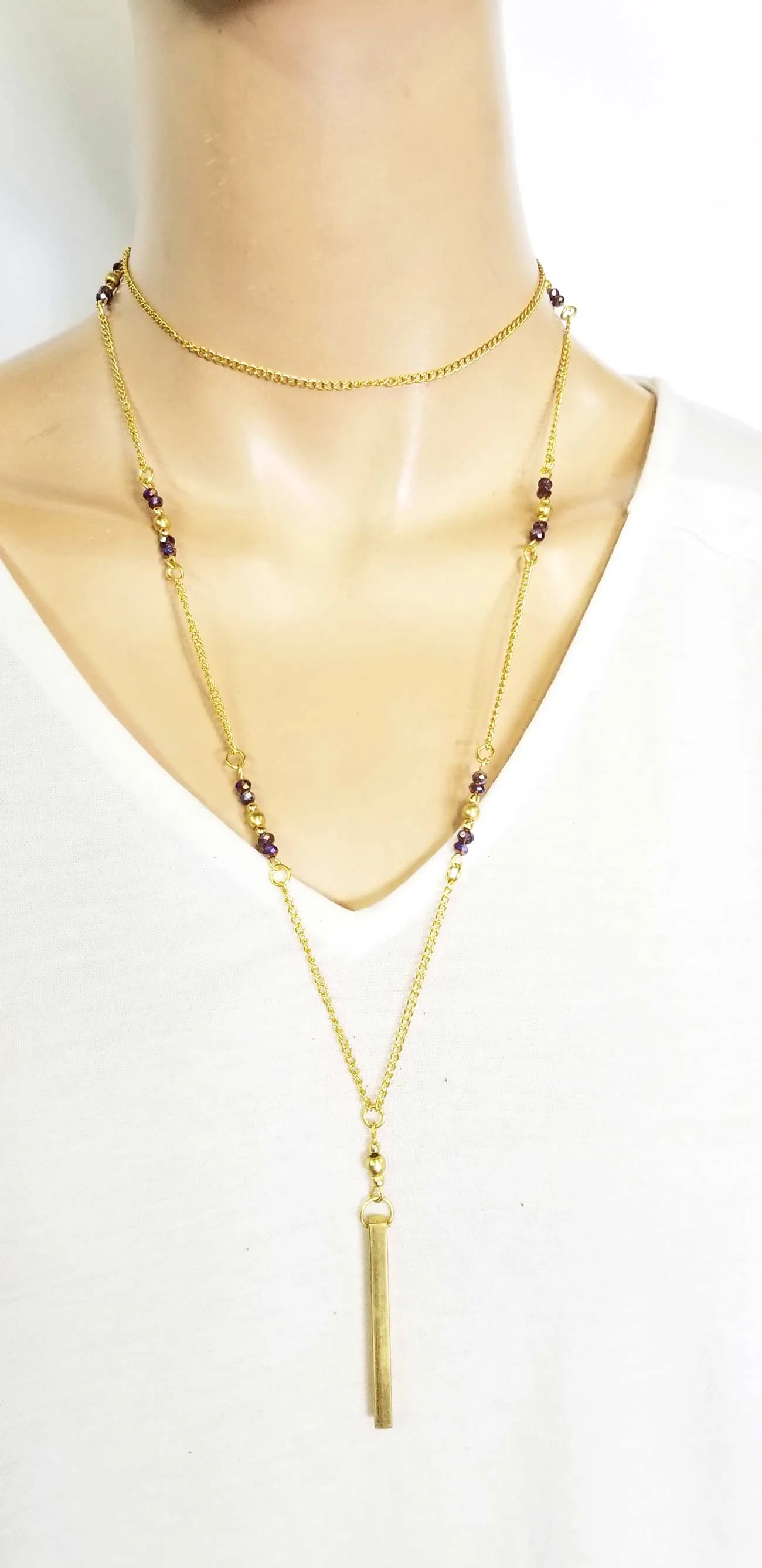 Long Necklace Purple Beads