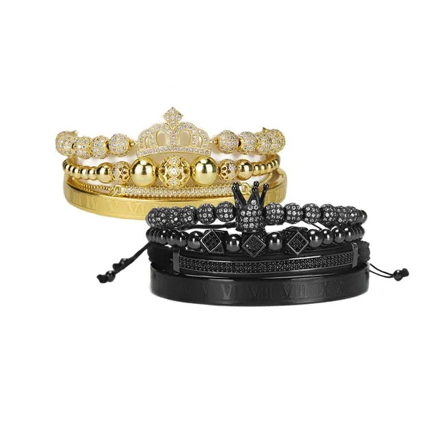 Luxury King Queen Crown Couples Lover Bracelet Stainless steel bangle CZ beads bracelets bangles Jewelry