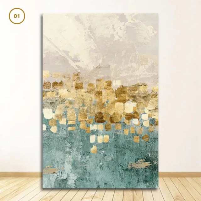 Modern Abstract Gold Beige And Jade Blue Luxury Wall Art Fine Art Canvas Prints Nordic Style Contemporary Wall Art Modern Interior Decor