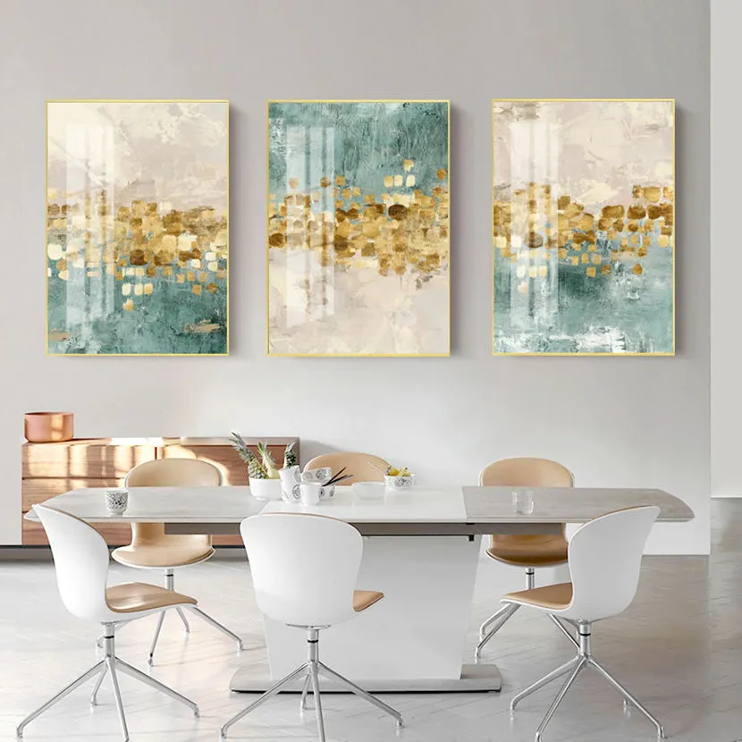 Modern Abstract Gold Beige And Jade Blue Luxury Wall Art Fine Art Canvas Prints Nordic Style Contemporary Wall Art Modern Interior Decor