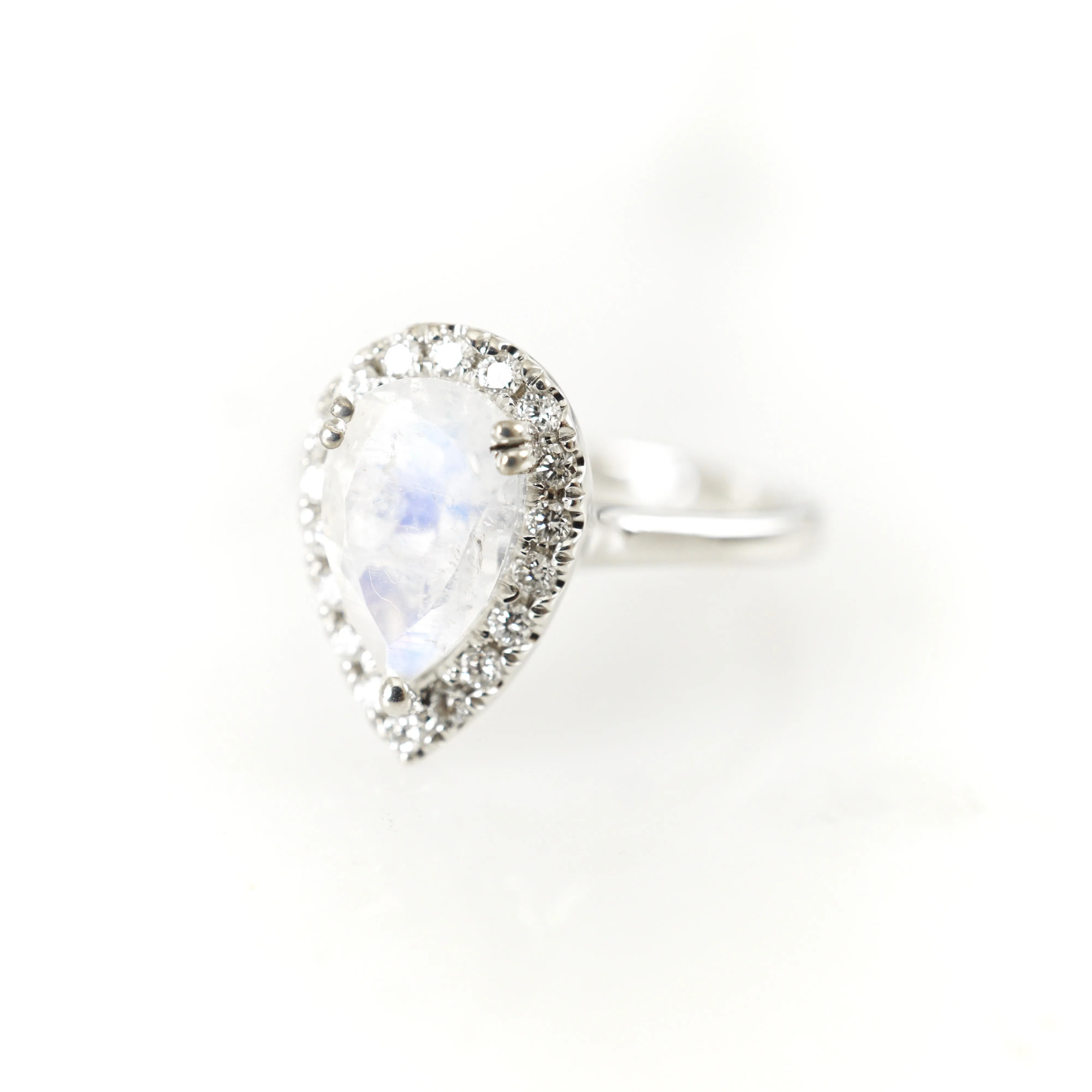 Moonstone Diamond Halo Engagement Ring - Pear Moonstone and Diamond Ring - Moonstone Engagement Ring