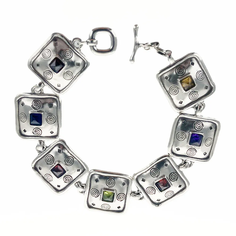 Multi Color Gemstone Sterling Squares Bracelet