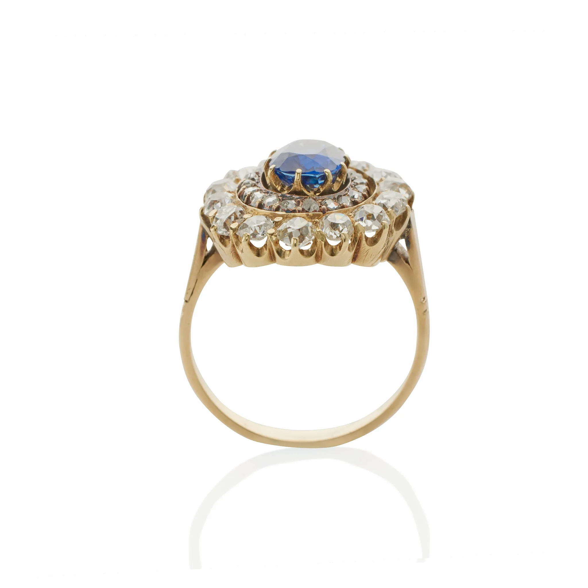 No-Heat Sapphire and Diamond Oval Cluster Ring