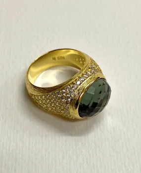 Pharaoh Gold Ring With Green Tourmaline