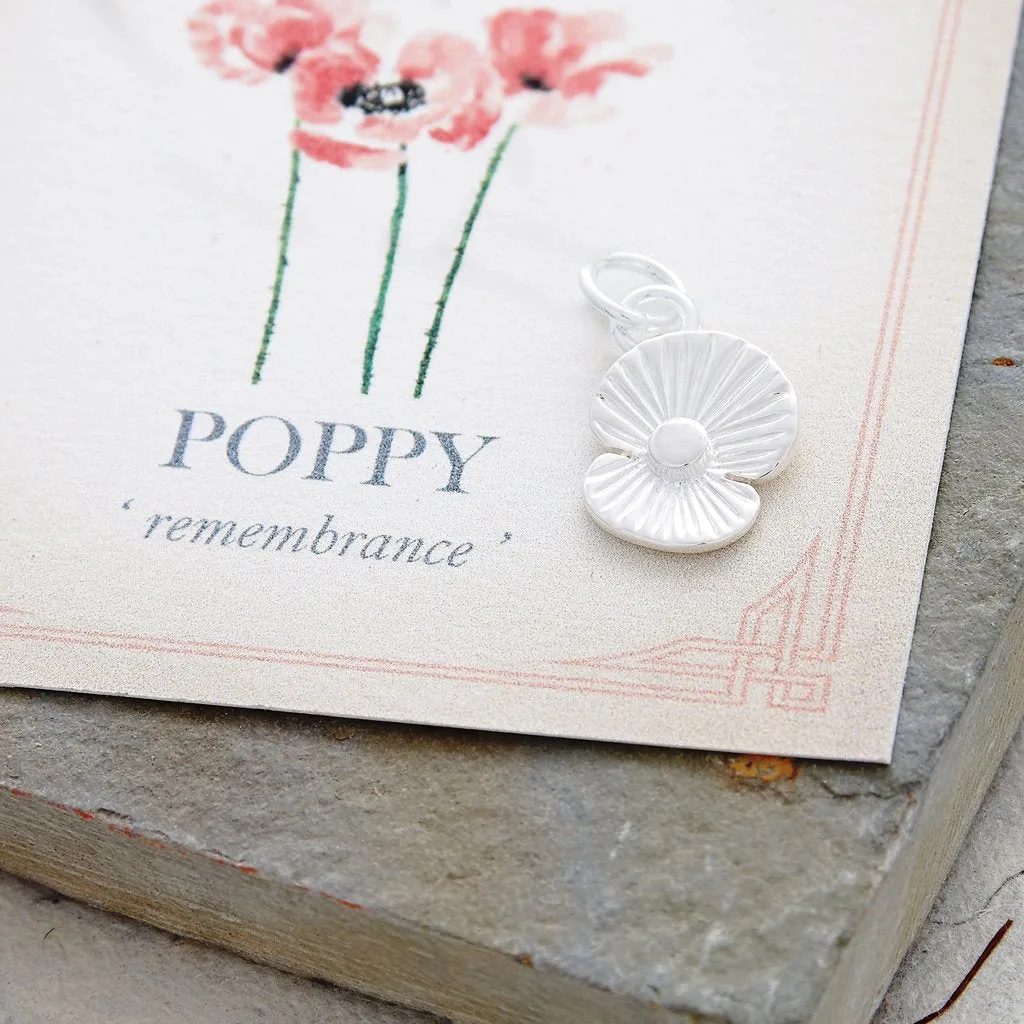 Poppy Flower Silver Charm