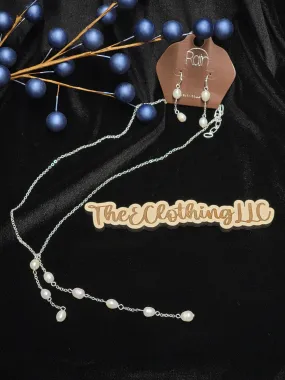 Rain - Silver Chain Pearl Y Necklace Set