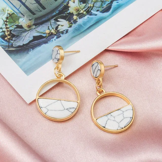 Round Dangle Geometric Drop Earrings For Women