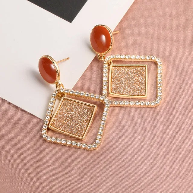 Round Dangle Geometric Drop Earrings For Women