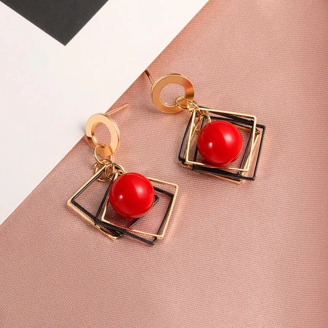 Round Dangle Geometric Drop Earrings For Women