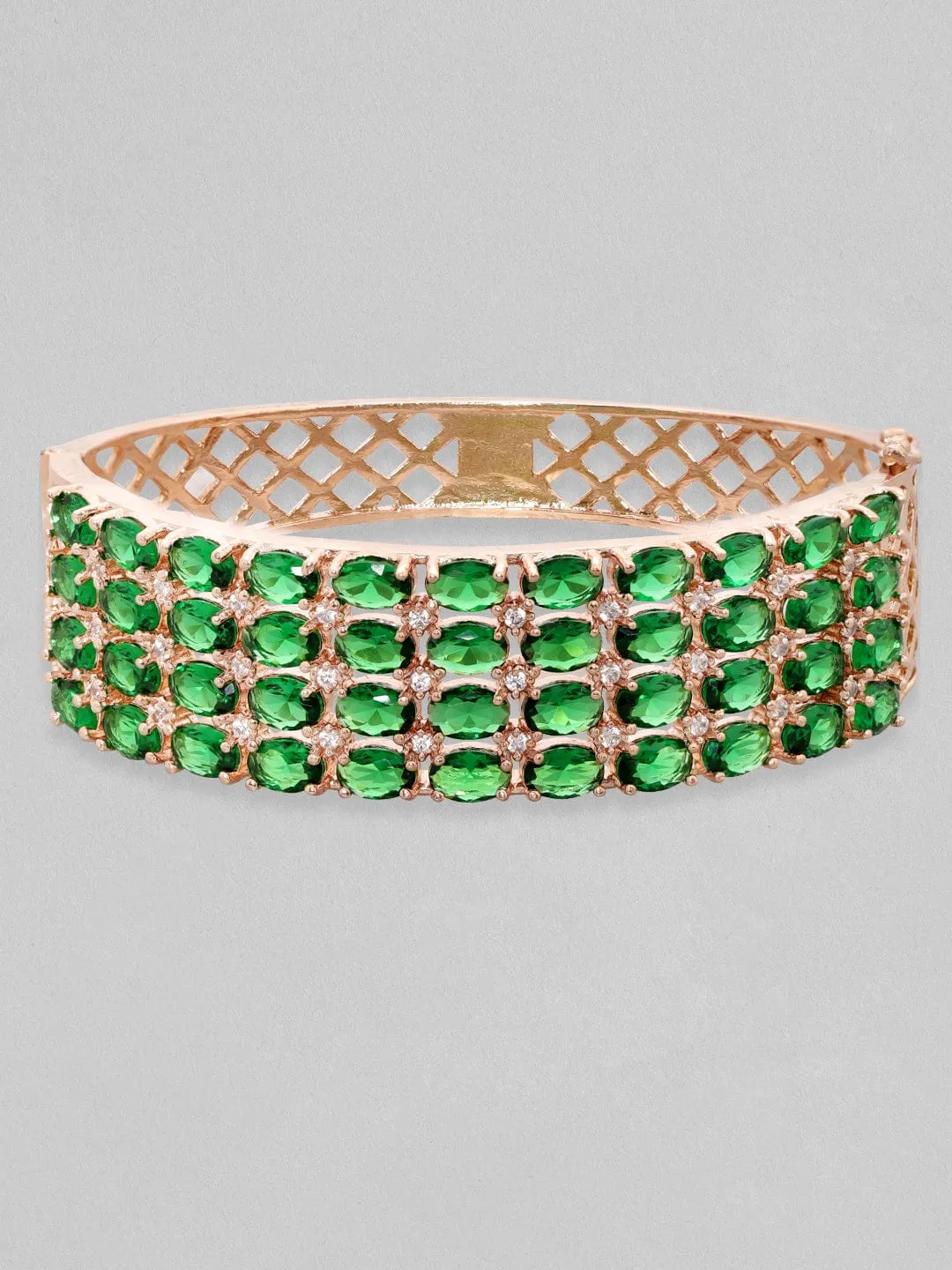 Rubans 18K Rose Gold Plated Emerald Green Zirconia Statement Bracelet