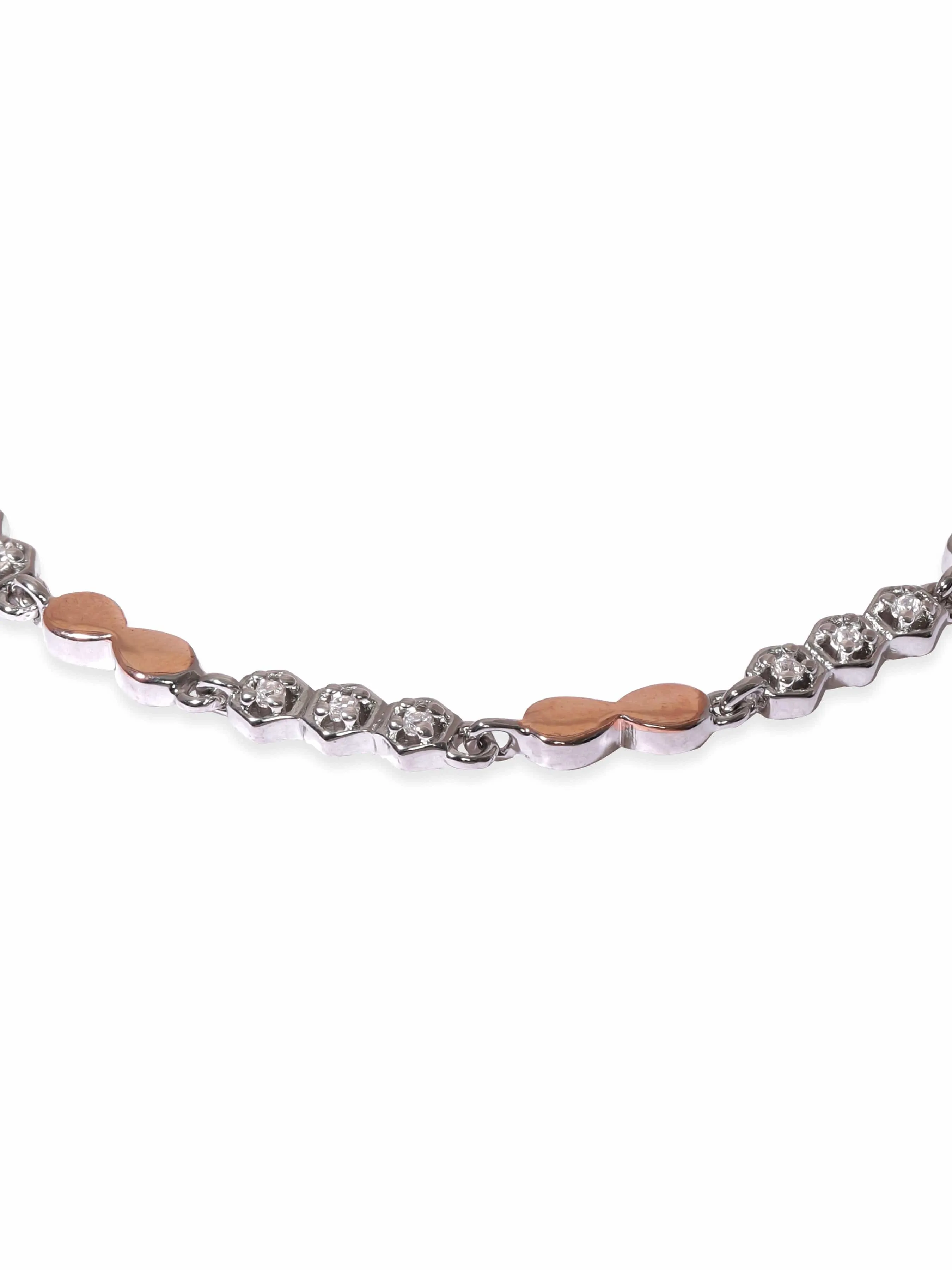 Rubans 925 Silver Rhodium Plated 925 Sterling Silver Rose Gold & Zirconia Detailed Minimal Bracelet