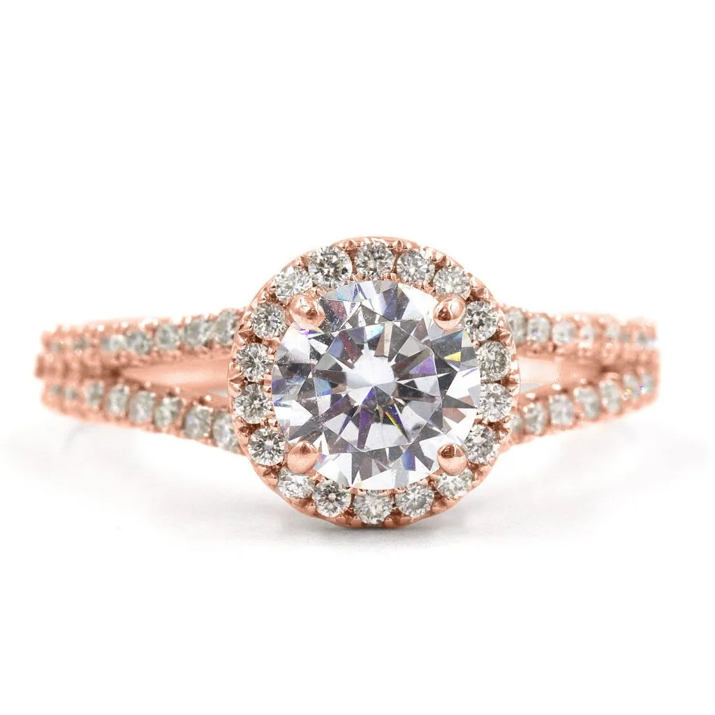 TASHA | Round Halo Split Shank Engagement Ring