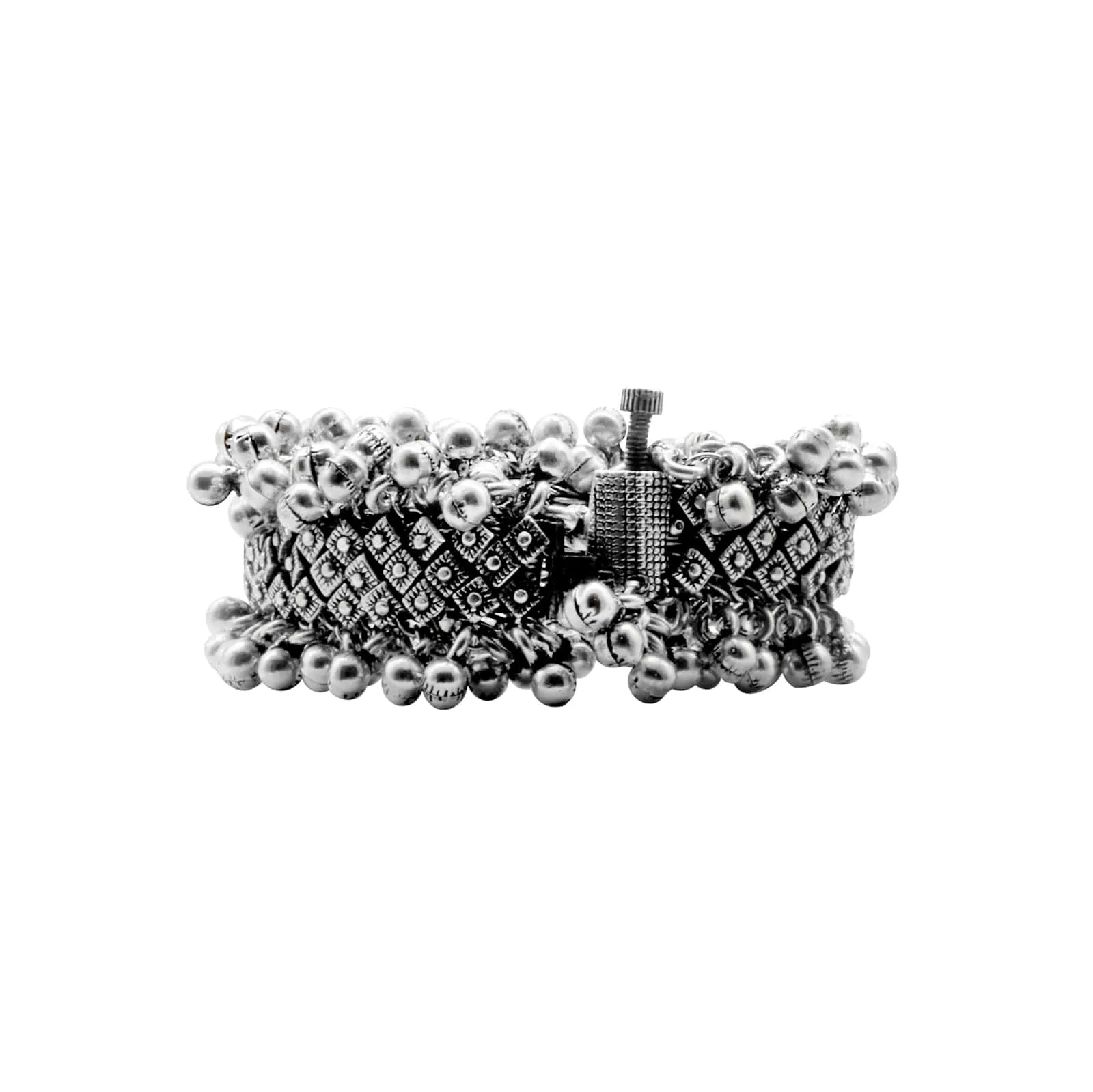 Teejh Geeta Rawa Work Silver Oxidized Ghungroo Bangle