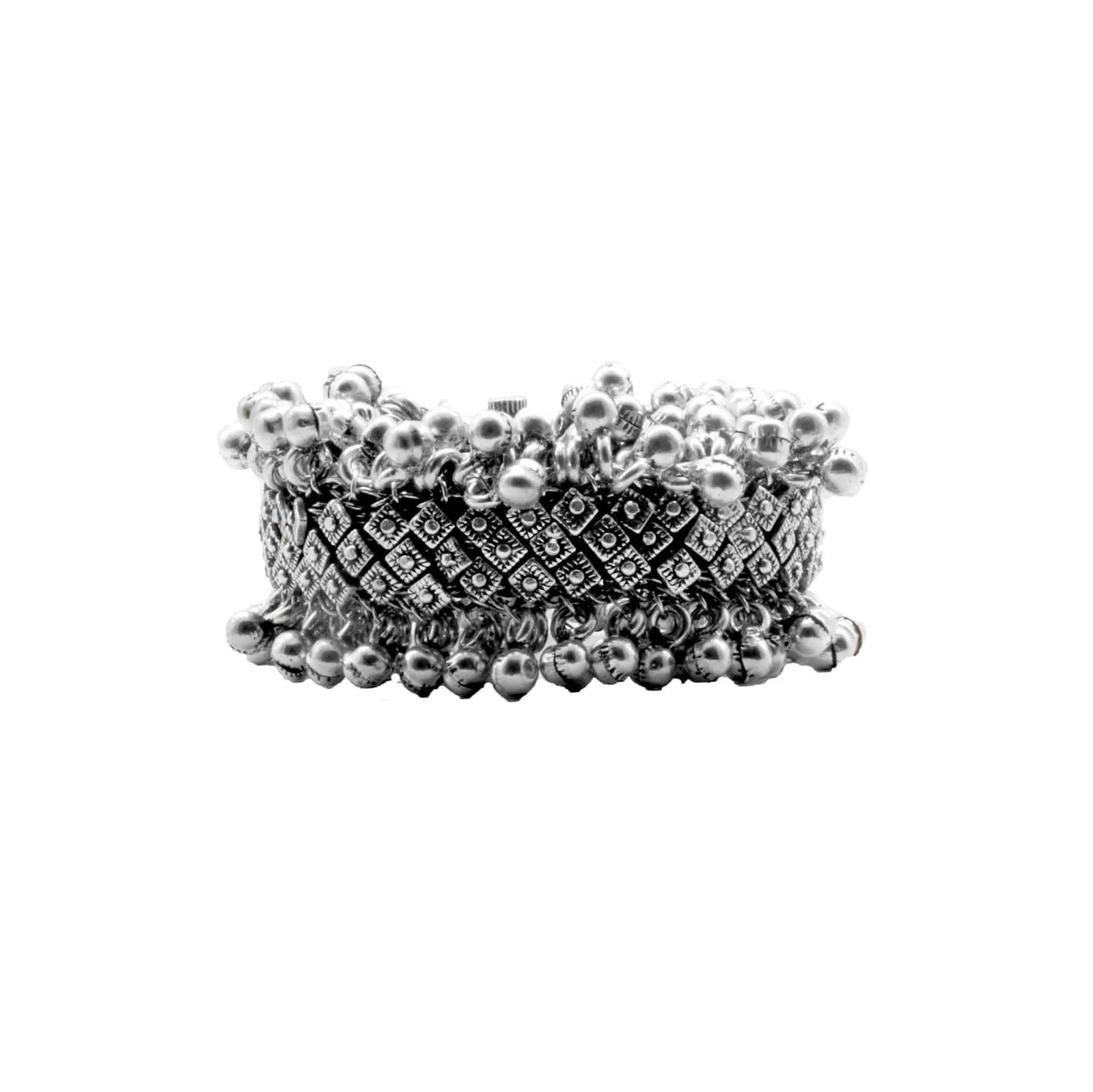 Teejh Geeta Rawa Work Silver Oxidized Ghungroo Bangle