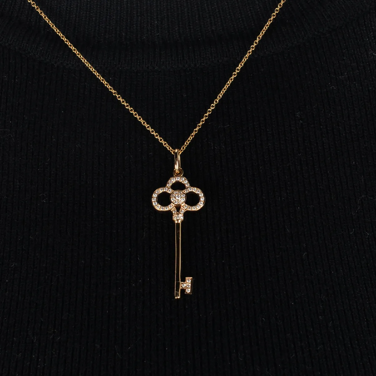 Tiffany & Co Rose Gold & Diamonds Crown Key Pendant