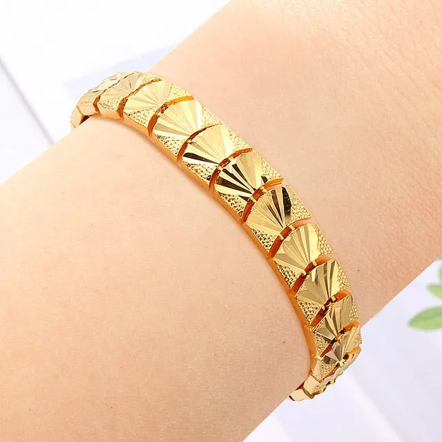 Trendy Plated 24K Gold Multi shape Punk Bracelet Curb Cuban Chain Gold Color Bracelets Bangle For Men Women Jewelry Gifts