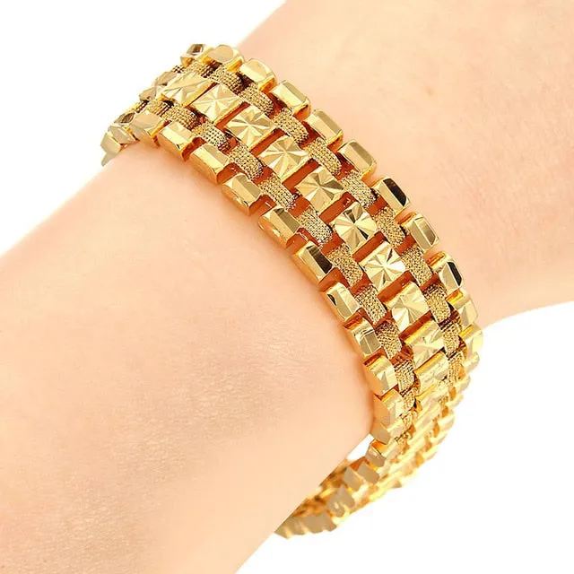 Trendy Plated 24K Gold Multi shape Punk Bracelet Curb Cuban Chain Gold Color Bracelets Bangle For Men Women Jewelry Gifts