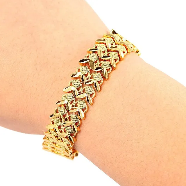 Trendy Plated 24K Gold Multi shape Punk Bracelet Curb Cuban Chain Gold Color Bracelets Bangle For Men Women Jewelry Gifts