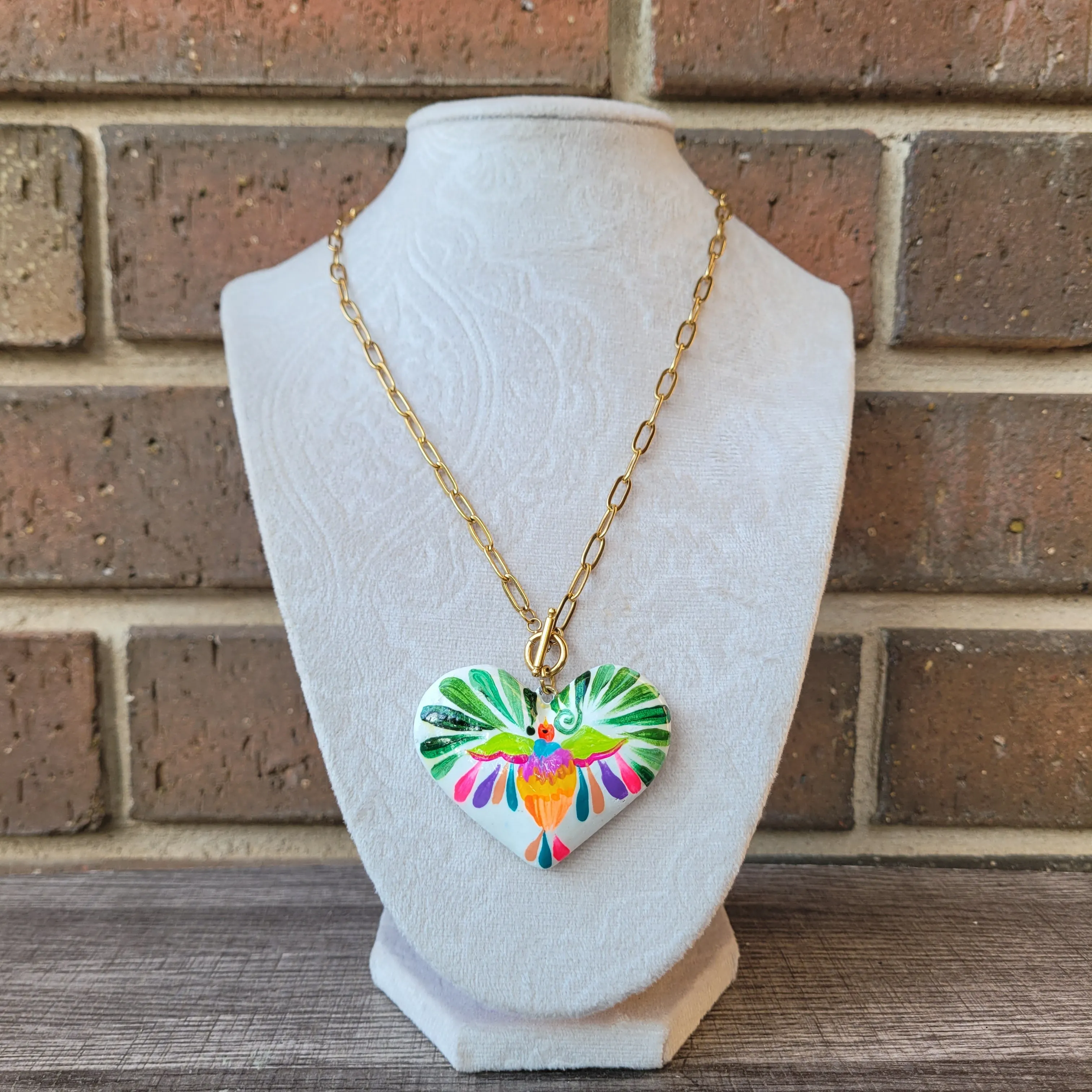 White Colibri tenango heart necklace